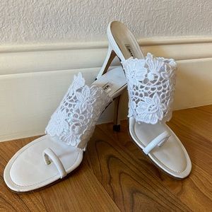 Manolo Blahnik Crochet Lace Sandal Heels